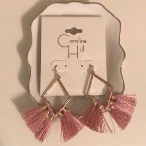 Gold Pink Tassel Drop Earrings